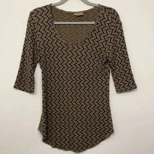 Tianello Steve‎ Barraza Small Blouse Tunic Brown Koi Tee Shirt Textured